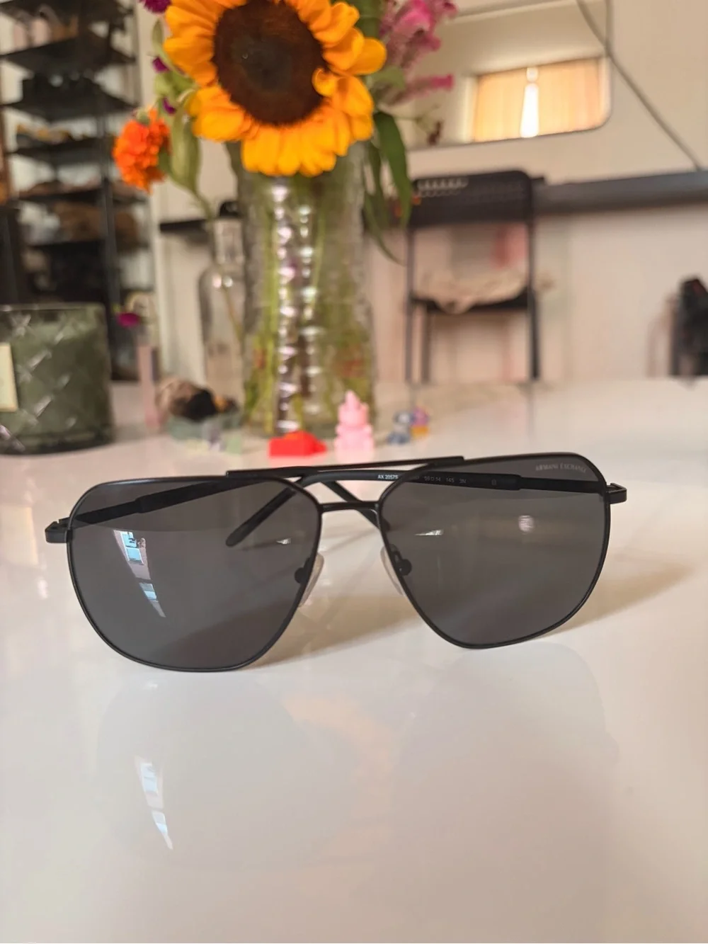 Armani Exchange Matte Black Aviator Sunglasses with Dark Lenses